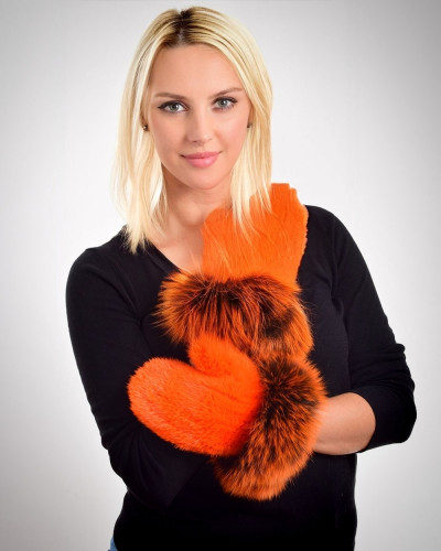 Rękawiczki futrzane z norki, pomarańczowe