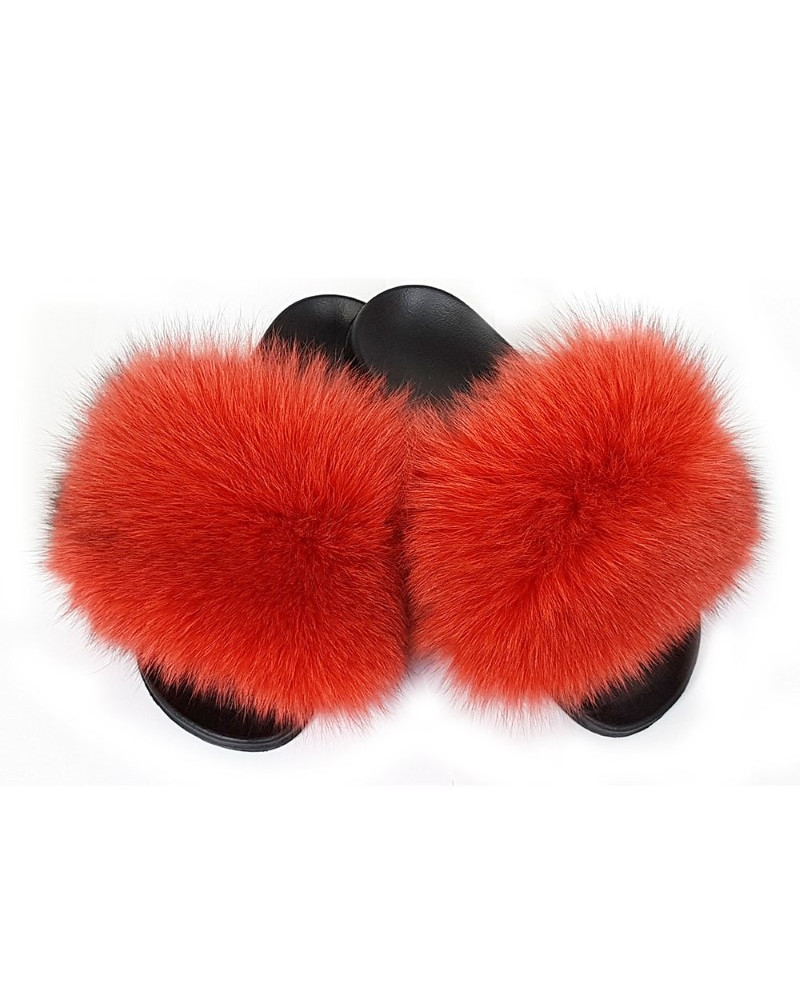 Damskie klapki z czerwonym futrem lisa