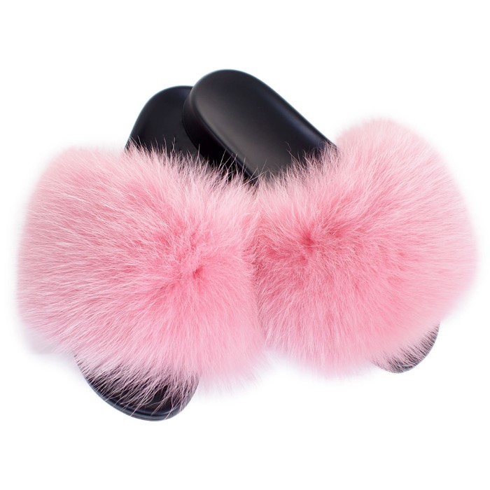 Genuine Pink Fox Fur Slides NEW 